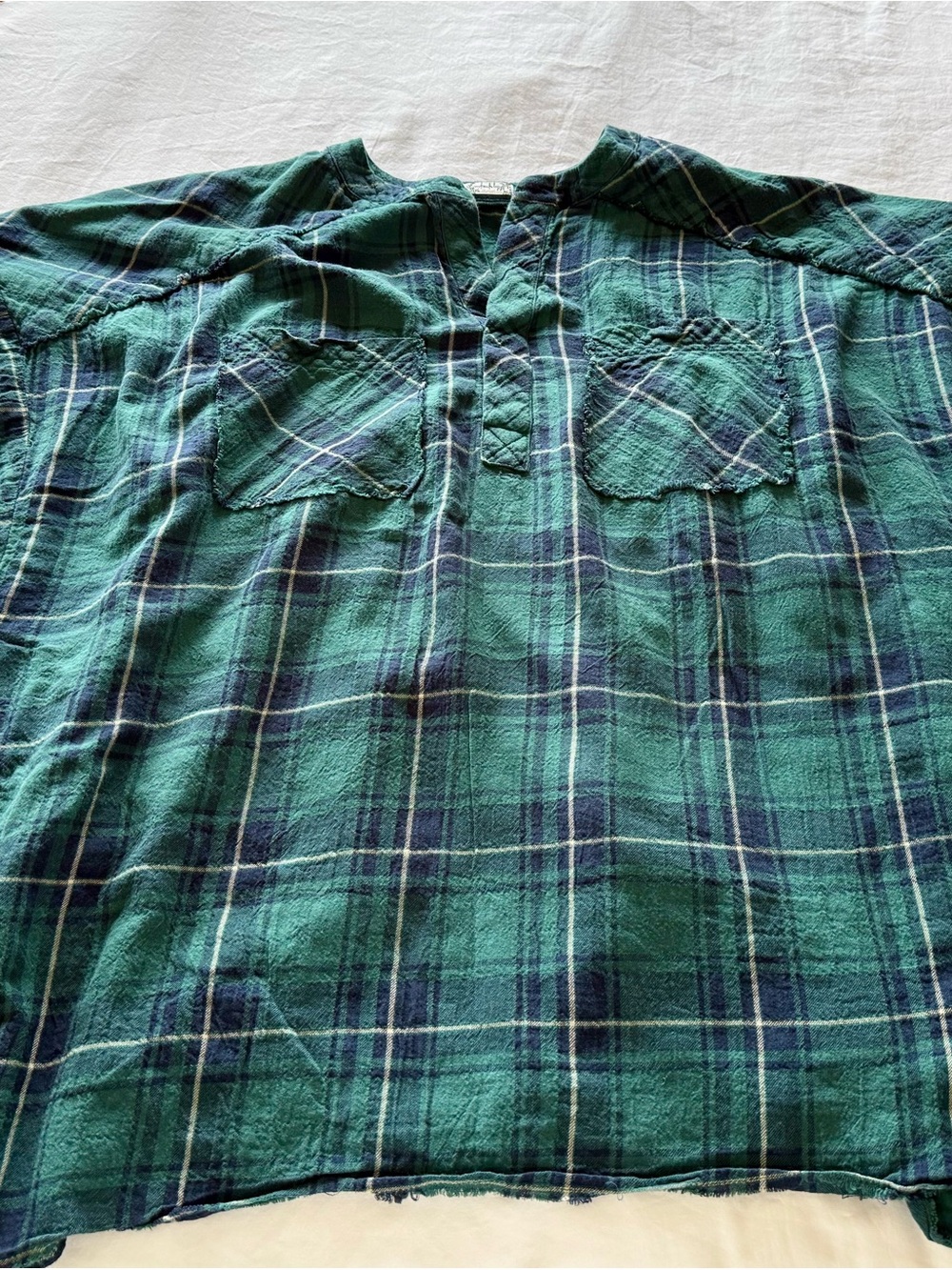 Free People Green and Navy Plaid Women's Pullover Blouse